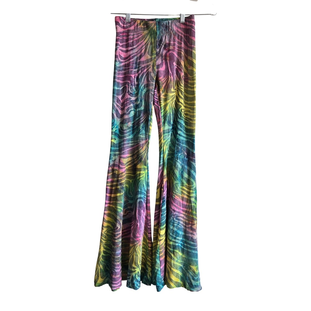 Annes Apparel Small Flare Pants Womens Multi Zebra Excellent Bell Bottoms USA
